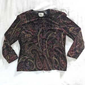 Coldwater Creek Velvet Paisley Blazer Jacket Womens Sz L Burgundy Gold Tapestry